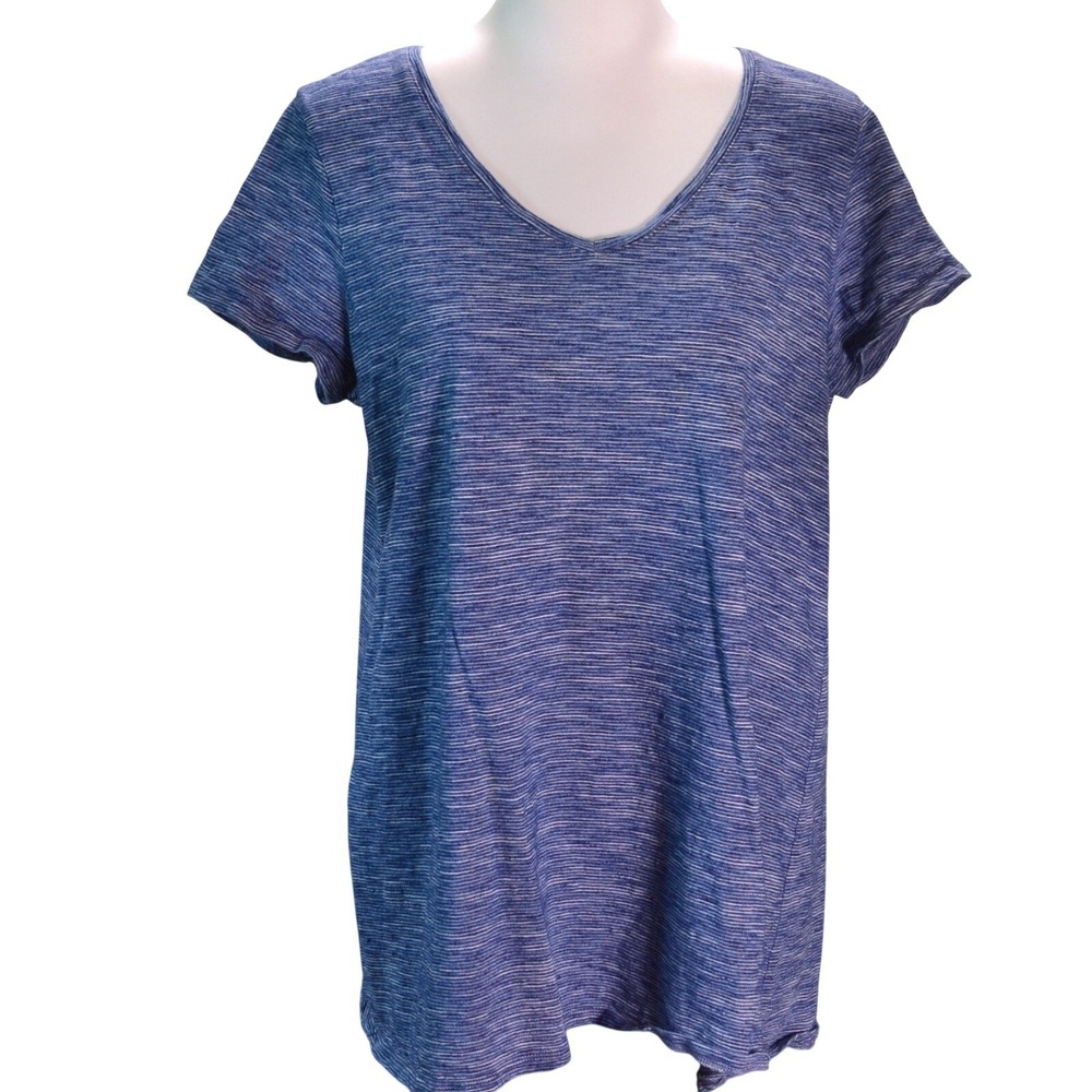Pure Jill Indigo V-Neck Tee Casual Everyday Travel Summer Blue Stripe Size M